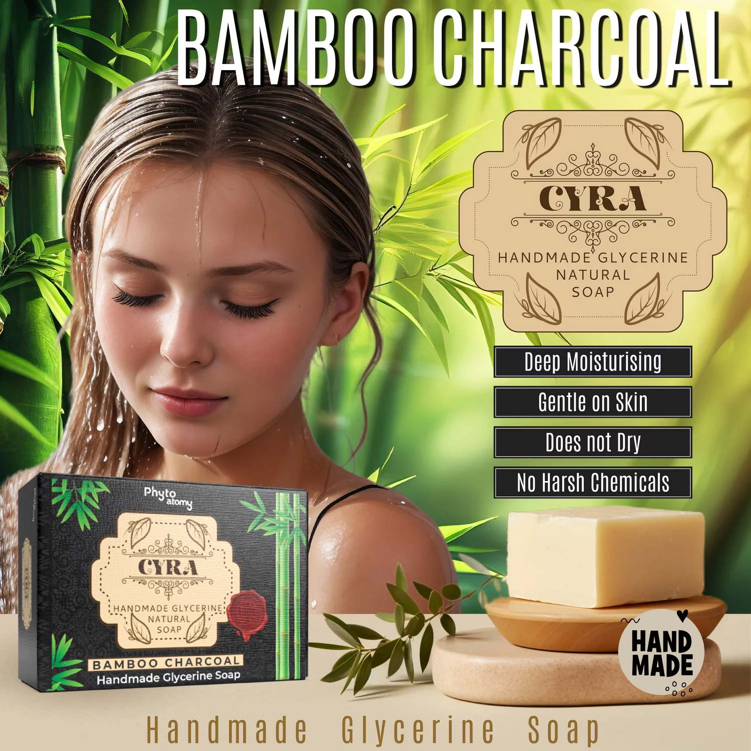 Charcoal Bamboo Glycerine Soap (100g)